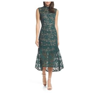 Green Nude Lace Overlay Cocktail Formal Dress